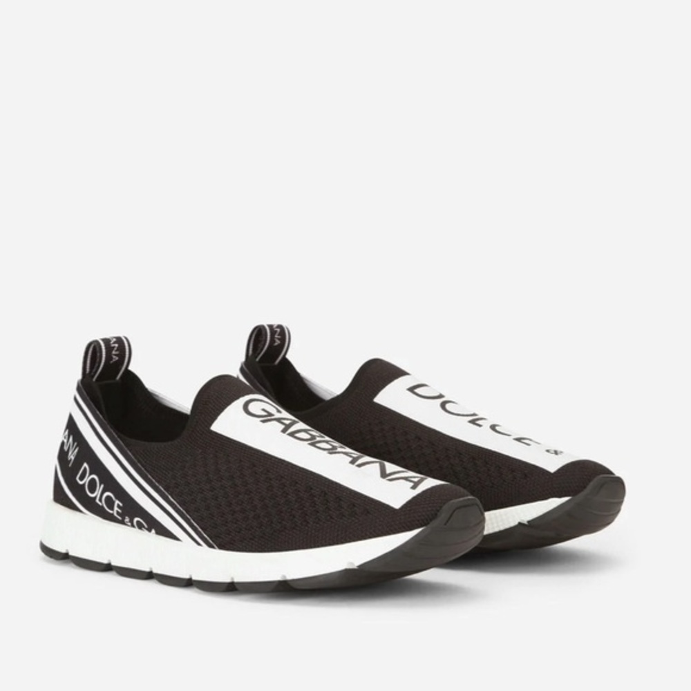 Dolce & Gabbana Black and White Sorrento slip-on sneakers with logo tape baby
